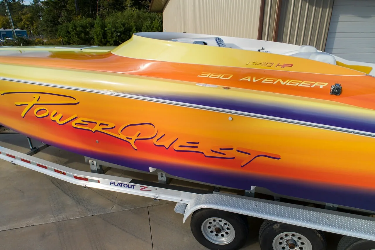 PowerQuest 380 Avenger boat wrap detail