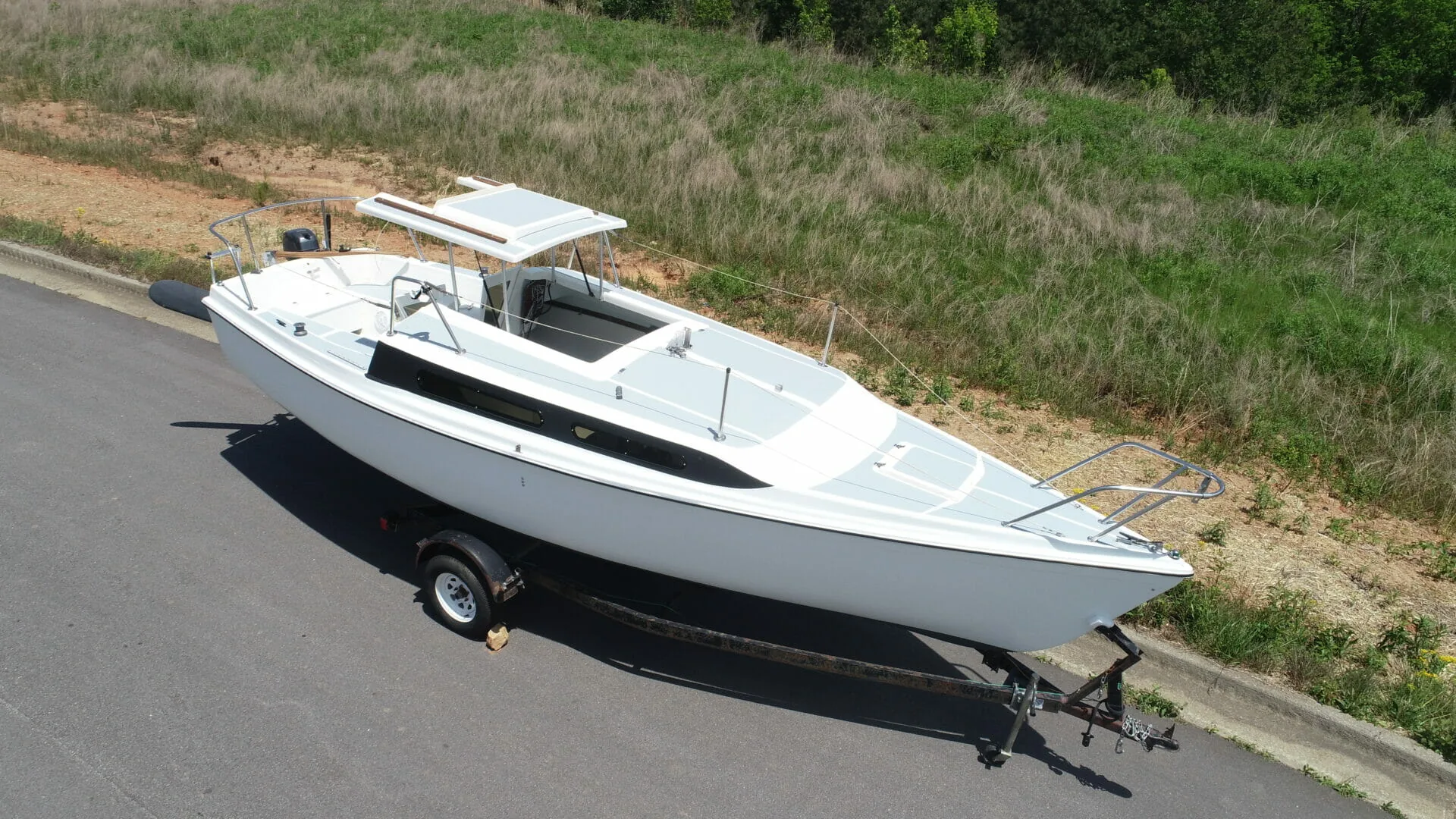 White sailboat aerial view