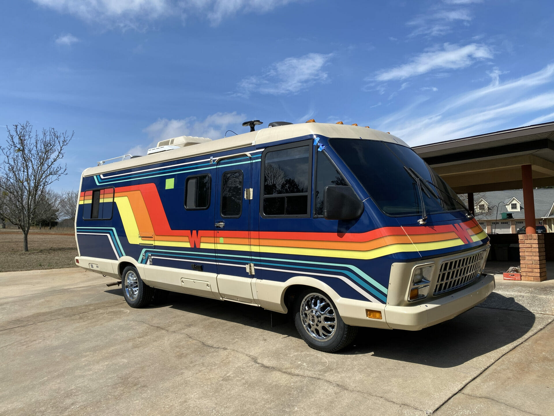 Retro rainbow RV wrap